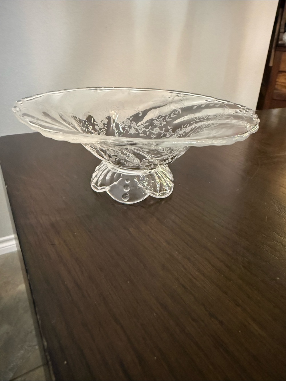 Share Vintage Signed Heisey Orchid Etched Glass Mayonnaise Bowl